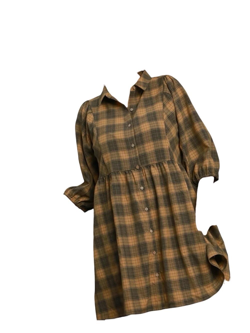 Umgee Plaid Button-Front Shirt Dress in Mustard & Olive